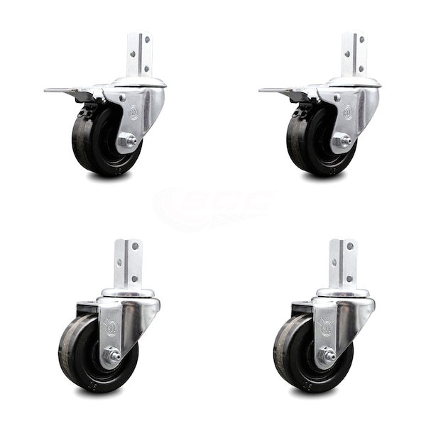 3.5 Inch Phenolic Swivel 7/8 Inch Square Stem Caster Total Lock Brakes SCC, 2PK